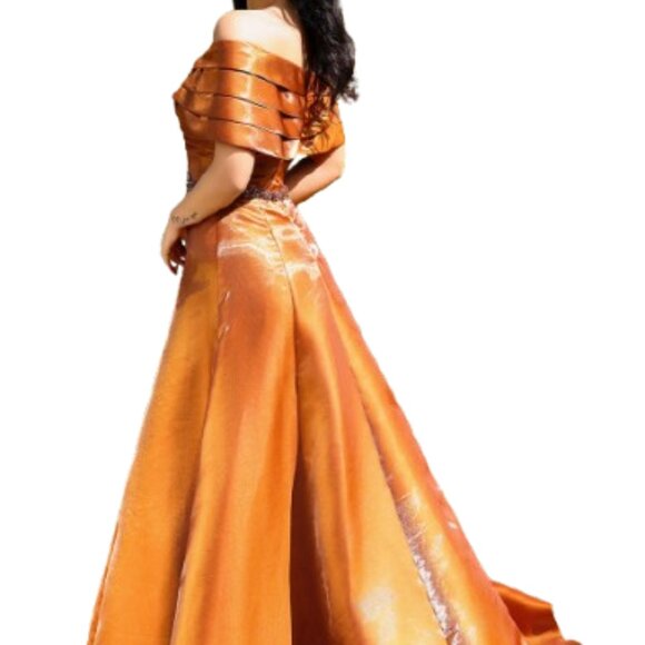 NWT Terani Couture 252M5326 Shimmer Organza Formal Gown Cognac Size 16 - Picture 3 of 6